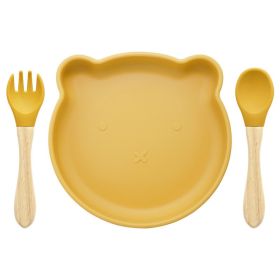 Food Supplement Tableware Set Silicone Spork Baby Products Bear Silicone Tableware (Option: Ginger yellow)